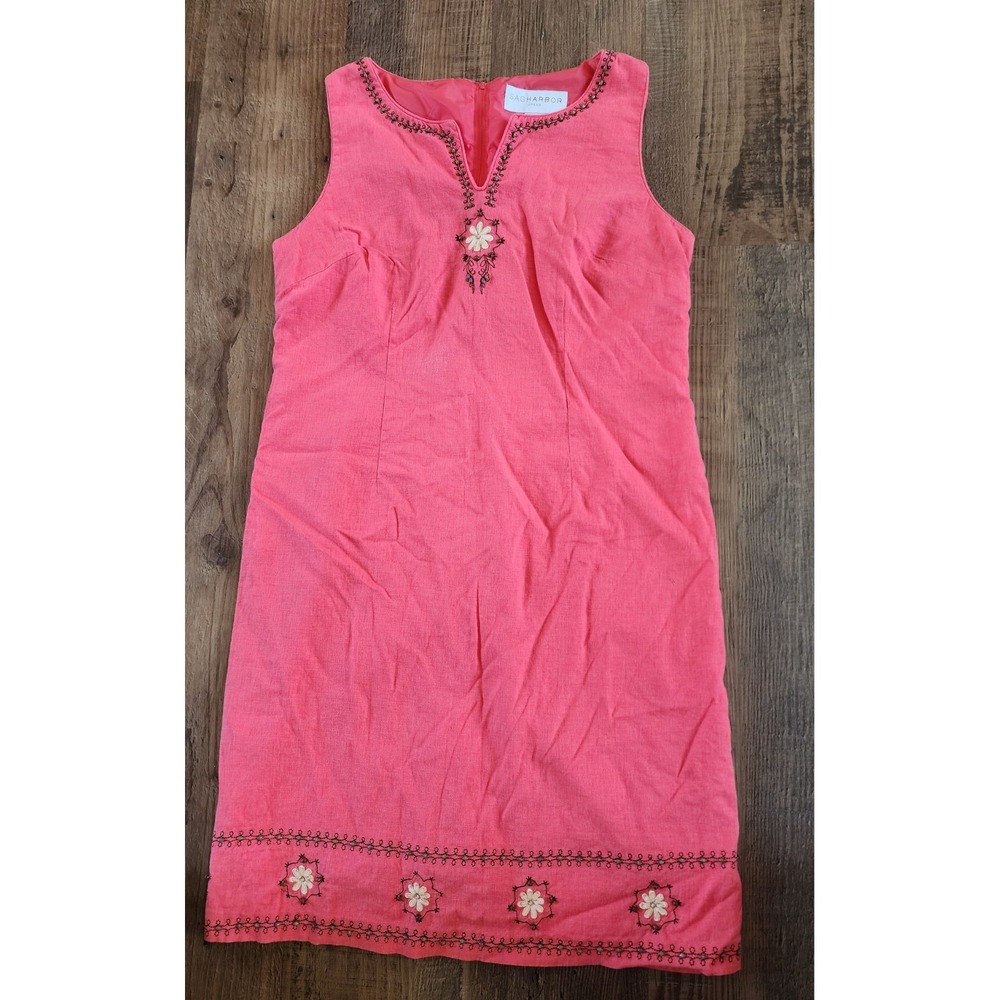 Sag Harbor Women's Sleeveless Long Straight Embroidered Dress Linen Blend 14